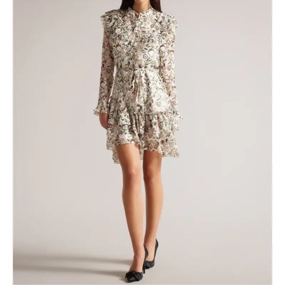 Ted Baker London Aishia Long Sleeve Floral Print Ruffle Long Sleeve Dress - Picture 3 of 16